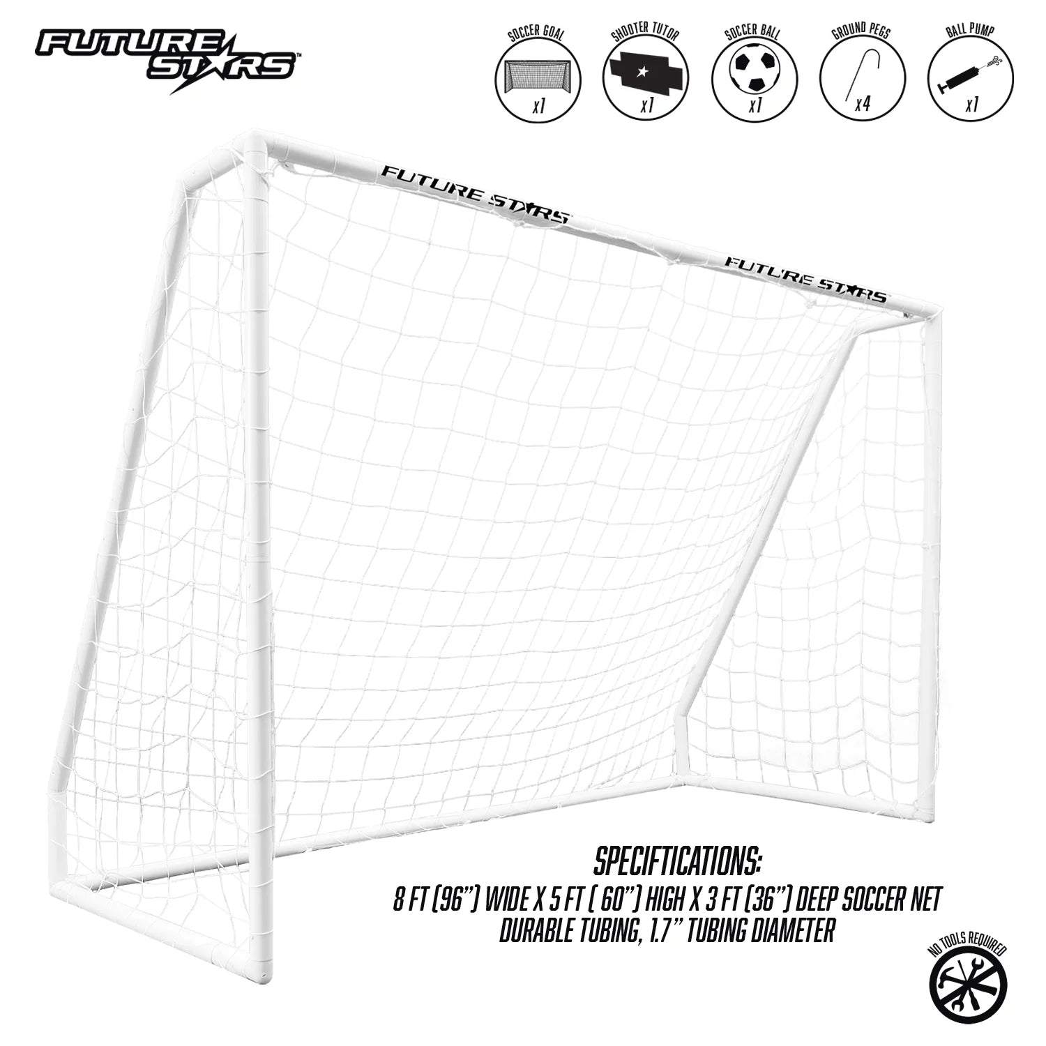 8Ft Soccer Goal Combo Set with Shooter Tutor, Official Size 5 Soccer Ball and Pump with Pin